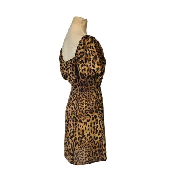 PrettyLittleThing brown black leopard print puff sleeves mini dress size 8 - Picture 12 of 13